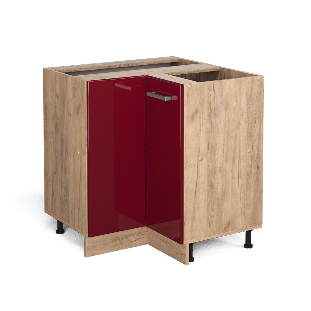 Vicco Eckunterschrank R-Line Bordeaux Hochglanz/Goldkraft Eiche 76 cm ohne günstig online kaufen