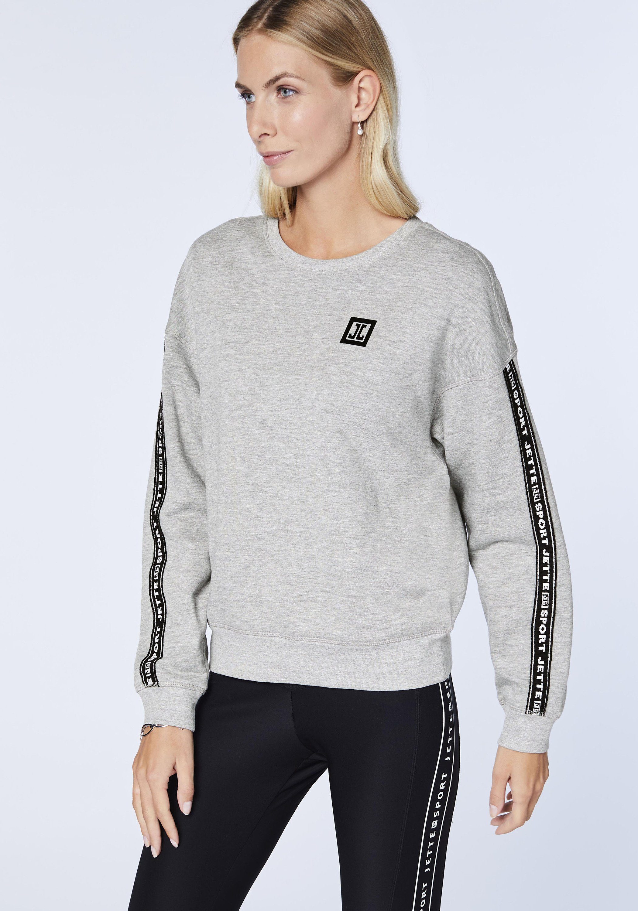 JETTE SPORT Gray 17-4402M Sweatshirt Melange Neutral im Label-Design