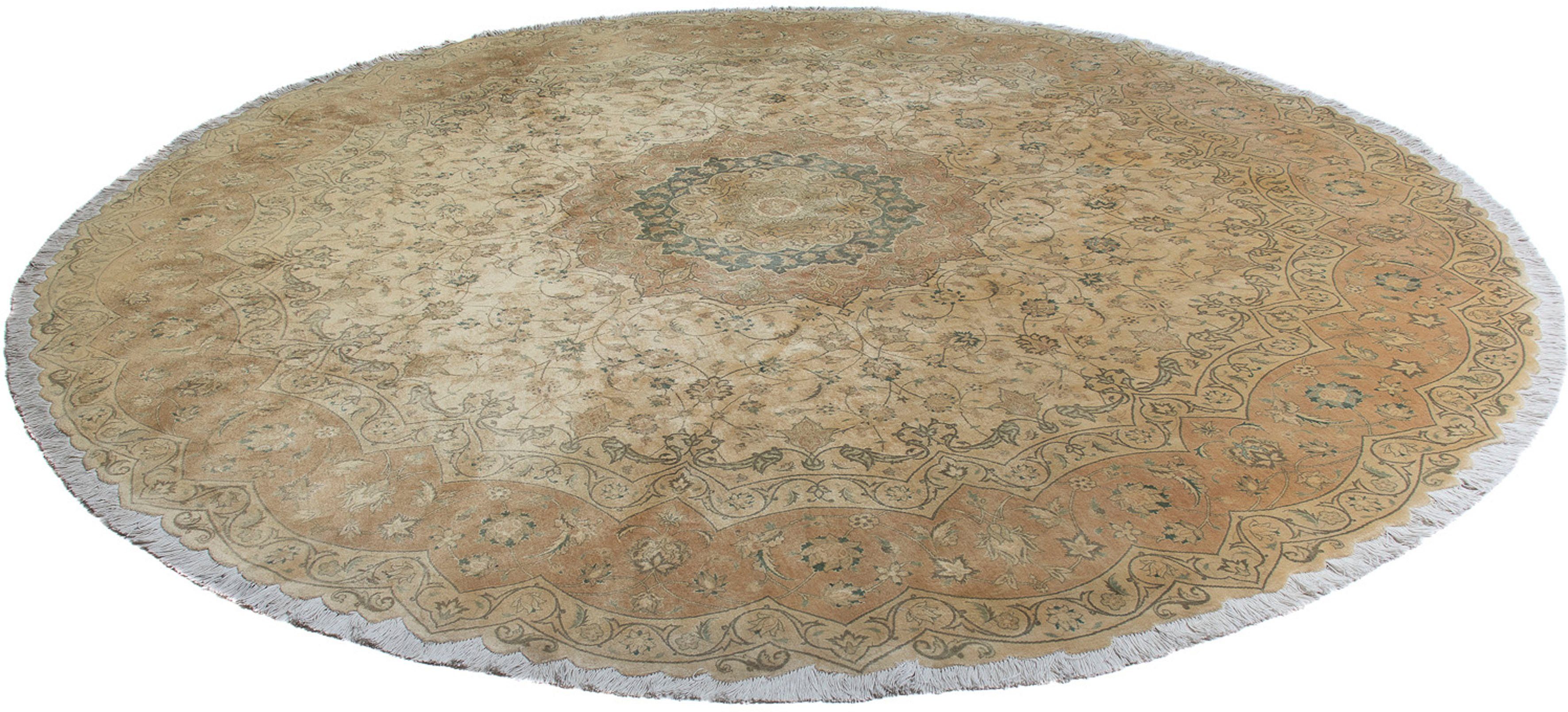 Orientteppich Täbriz rund - 290 x 290 cm - beige, morgenland, rund, Höhe: 10 mm, Wohnzimmer, Handgeknüpft, Einzelstück mit Zertifikat
