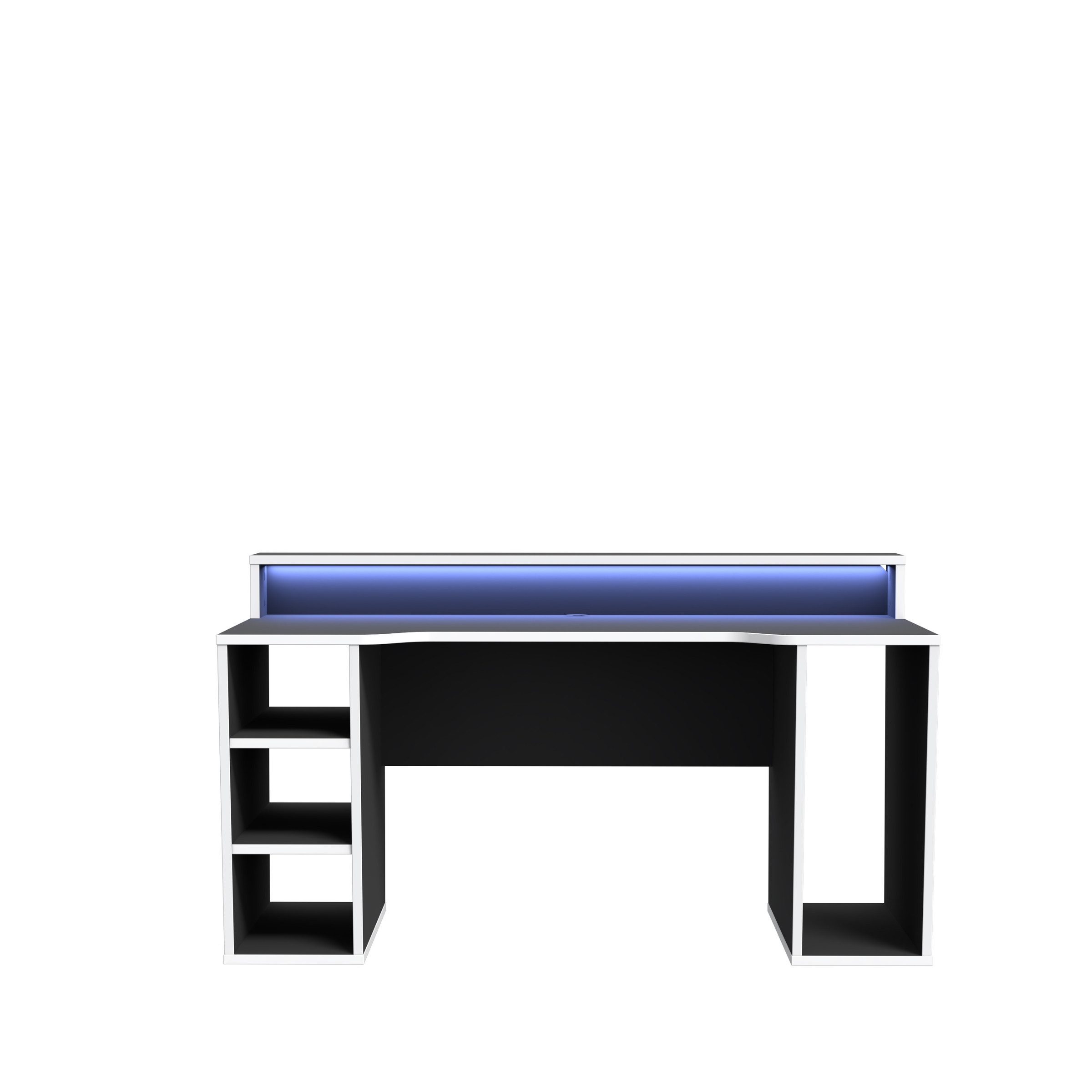 freiraum Gamingtisch TEZAUR, LED-Wechselbeleuchtung, Fächer, schwarz/ weiss - 160x91,1x72cm (B/H/T)