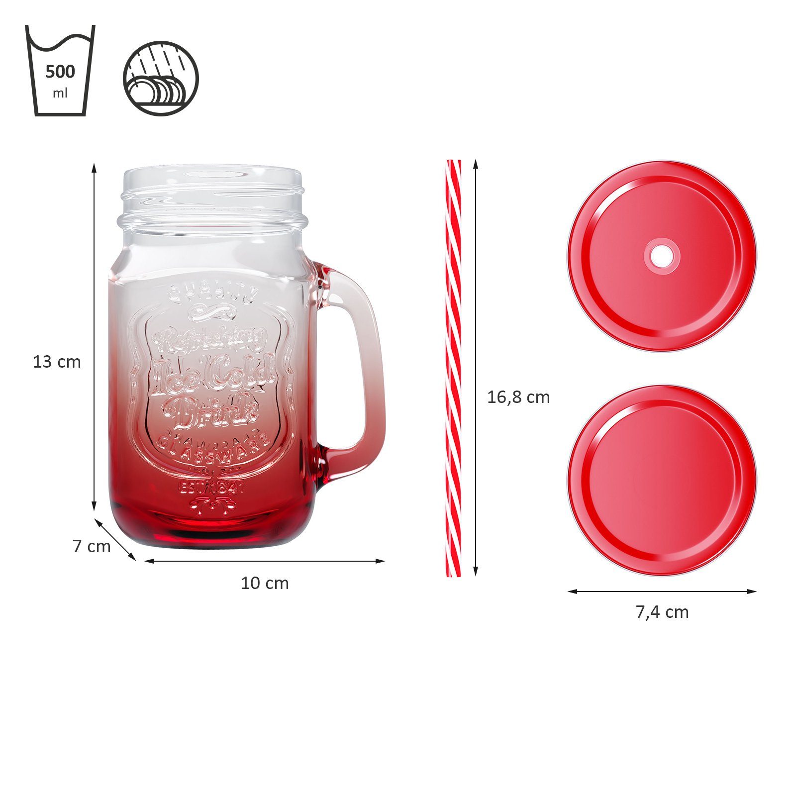 Wellgro Glas Trinkgläser Farbverlauf - 500ml + Ersatzdeckeln, 4-tlg. – Bild 2 von 5
