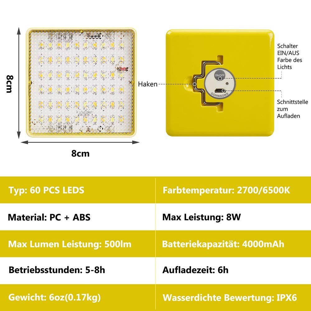 Warmweiß, Kaltweiß, LED Lichtmodi, Gelb für Haken Camping Rosnek mit Wandern wiederaufladbar, Notfall Auto, Laterne 3