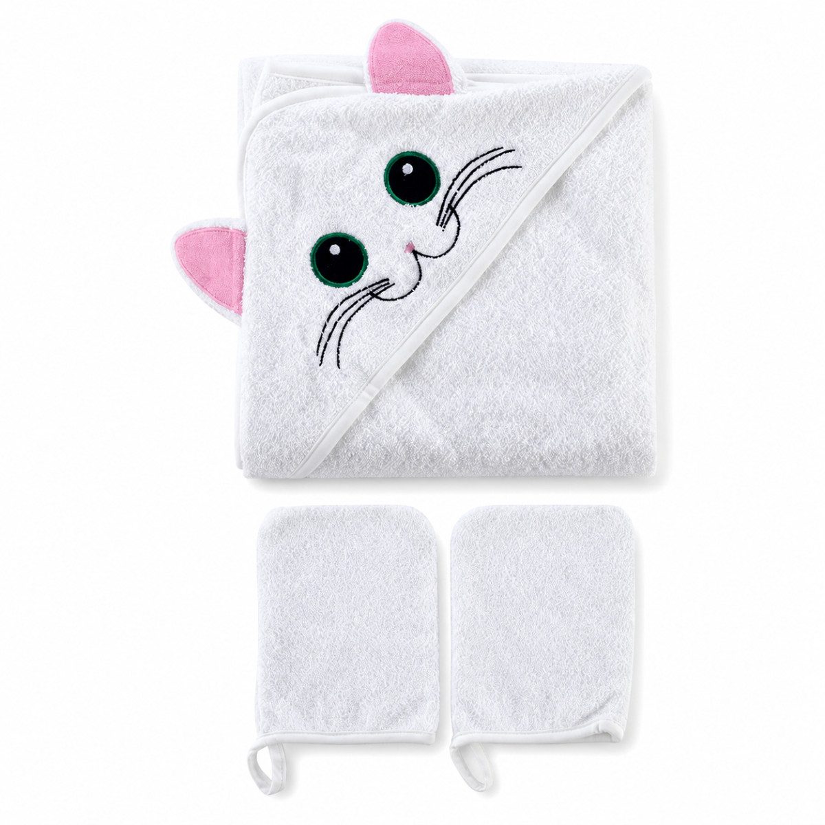 Badetuch Baby Badetücher Set mit Kapuzenhandtuch 75x75 cm mit Katzenmotiv
