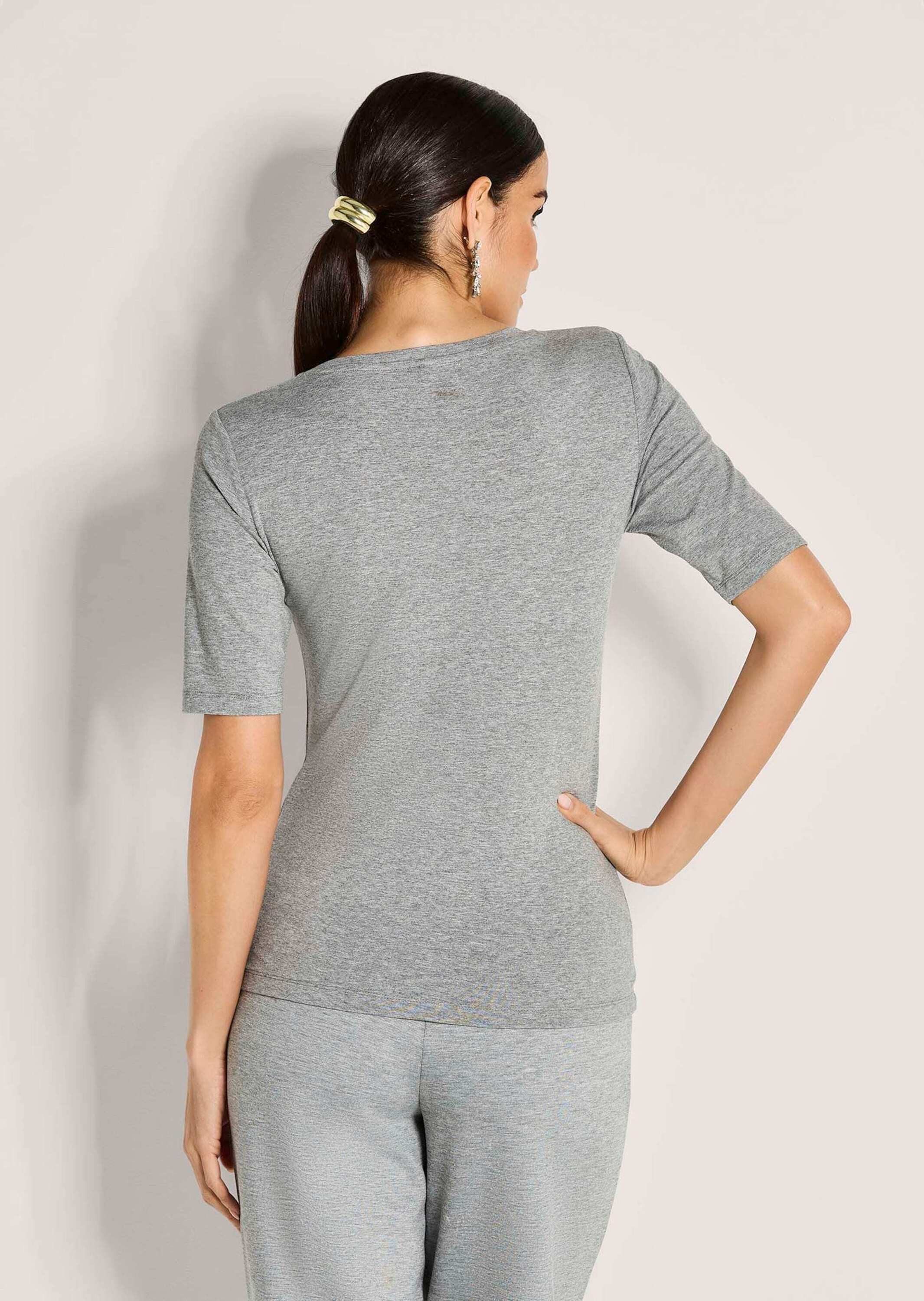 MADELEINE Kurzarmshirt Elegantes Oberteil mit Schmucksteinen Rundhals, funkelnde Details, halblange Ärmel