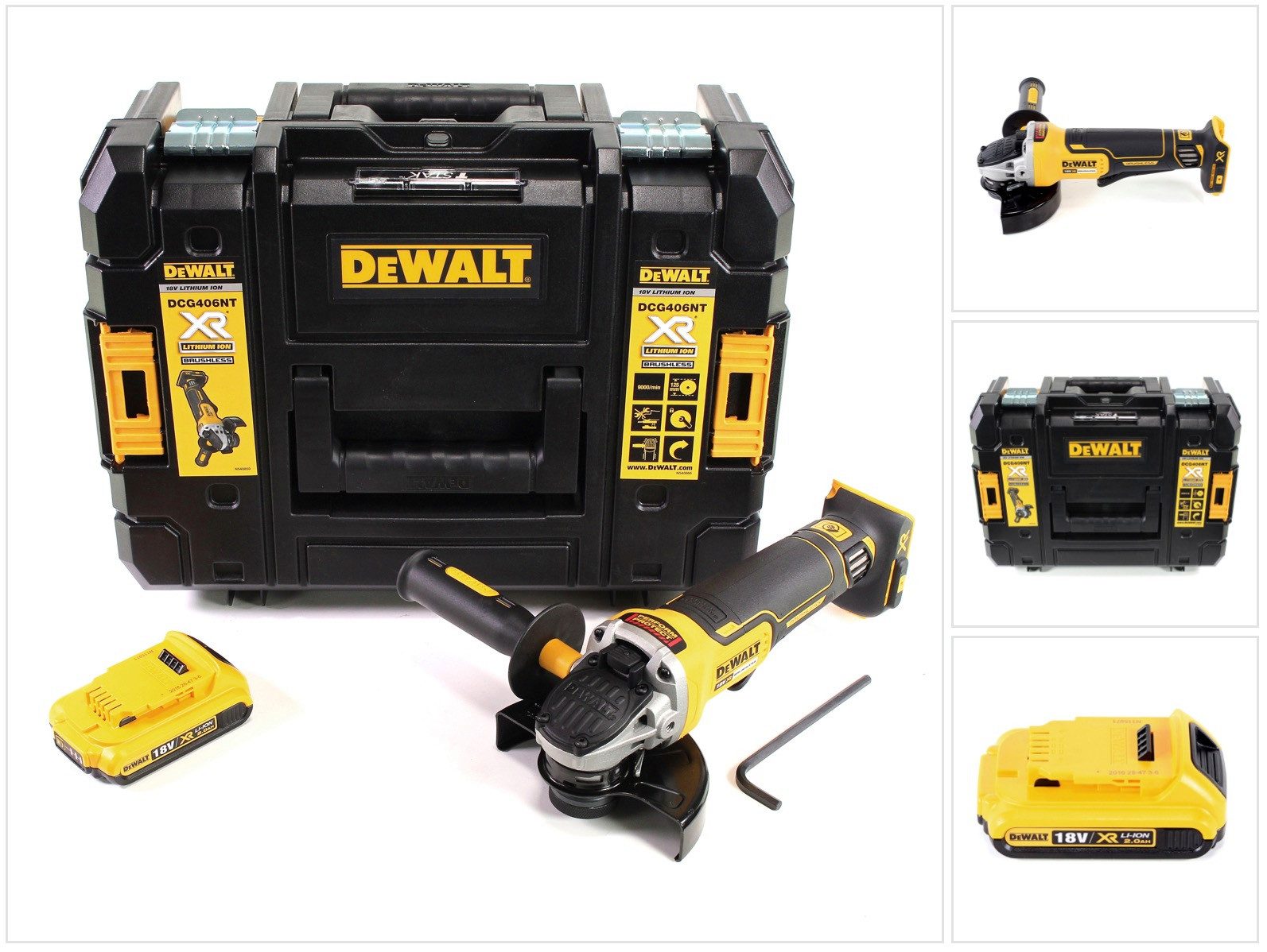DeWalt Akku-Winkelschleifer DCG 406 NT 18V 125mm Brushless + 1x Akku 2,0Ah + TSTAK