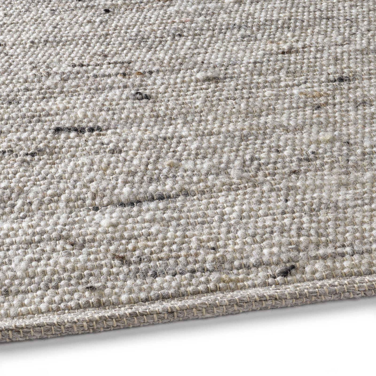 TaraCarpet Wollteppich TaraCarpet Handwebteppich Malmoe, rechteckig, Höhe: 10 mm, Schurwolle Webteppich h.grau meliert Wohnzimmer Schlafzimmer 070x130