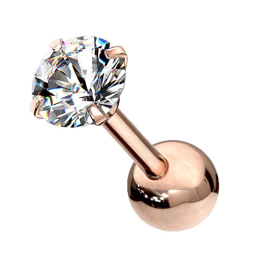 Piercing-Set Tragus Chirurgenstahl mit runden Zirkonia Rosegold 1,2mm x 6mm x 3mm