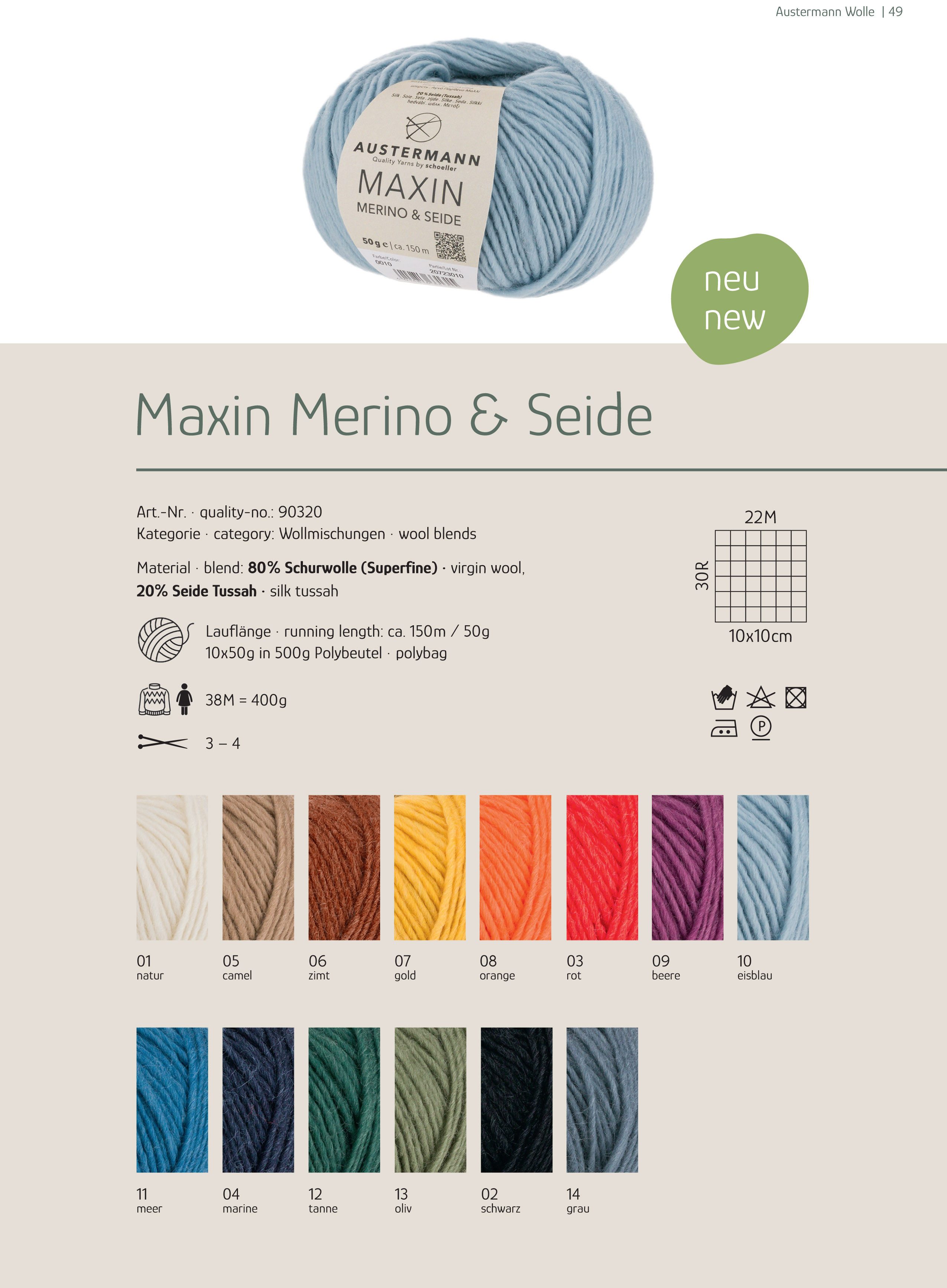Austermann Maxin Merino & Seide Häkelwolle, 150 m, weicher luxeriöser Griff