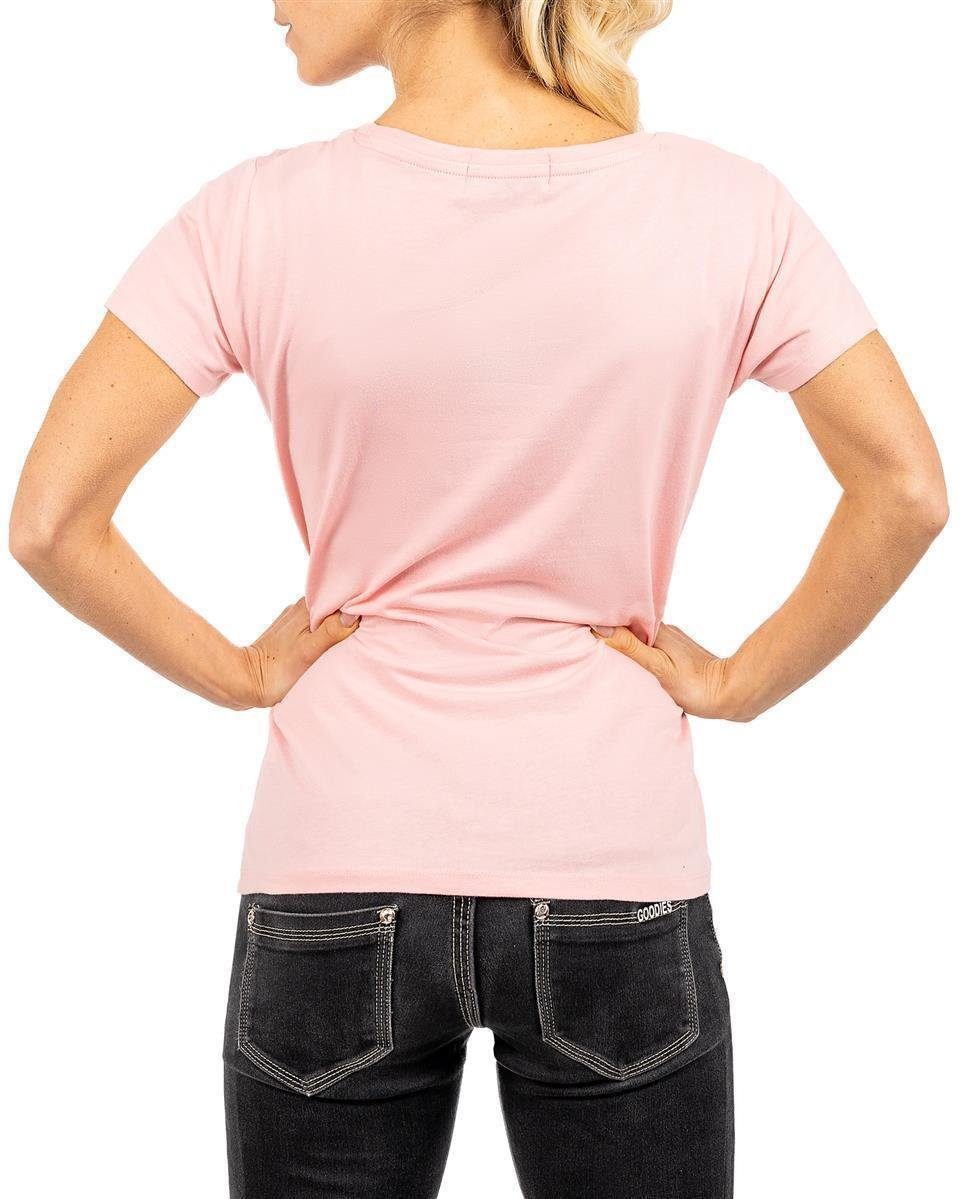 mit Flamingo Lady Süßes Motiv Kurzarm Pink Shirt (1-tlg) Norway Geo bajaroline T-Shirt