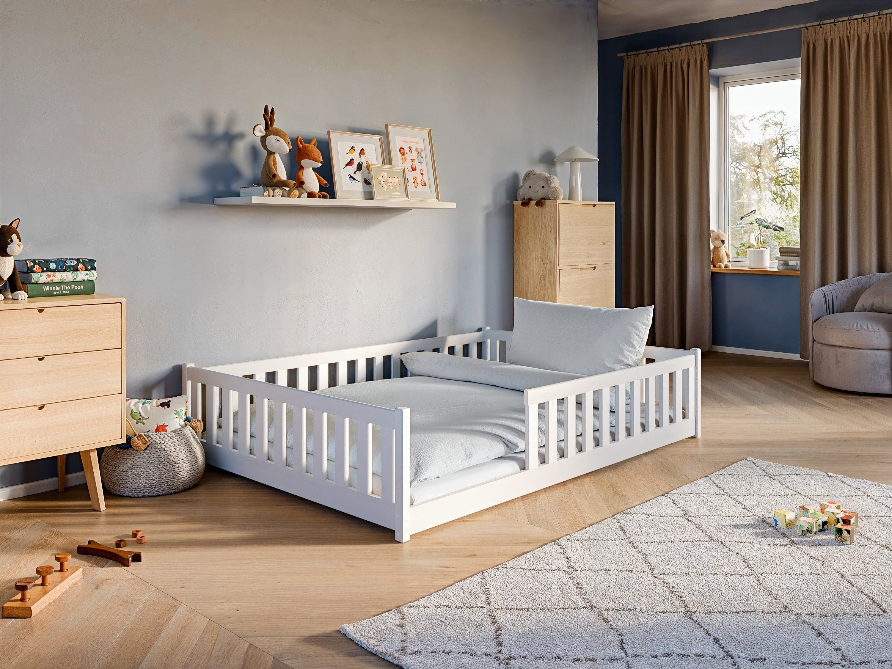 Kids Collective Kinderbett Bodenbett Bett mit Rausfallschutz & Lattenrost Montessori Bett Kinder (weitere Größen 80x160, 90x200, 120x200 cm), Gitterbett Jugendb – Bild 4 von 5
