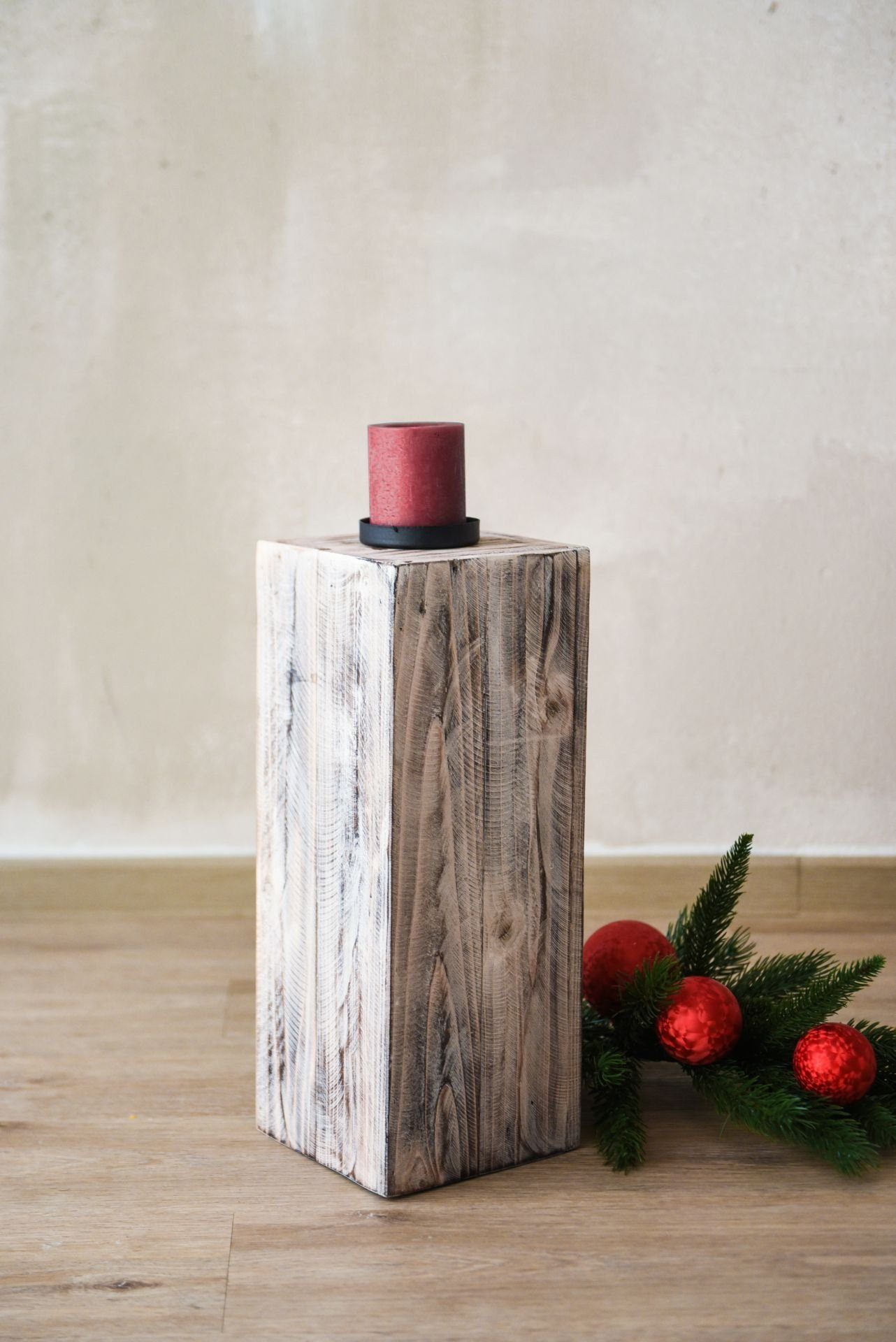 VIVANNO Bodenwindlicht Holz LUMIRA Säule - Weiß Antik (1 St), 16x16x60 cm günstig online kaufen