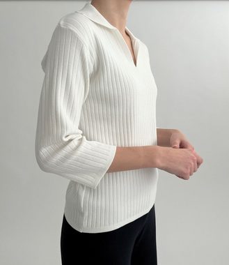 Zuckerwatte V-Ausschnitt-Pullover mit 3/4 Arm aus Viskose mit Stretch
