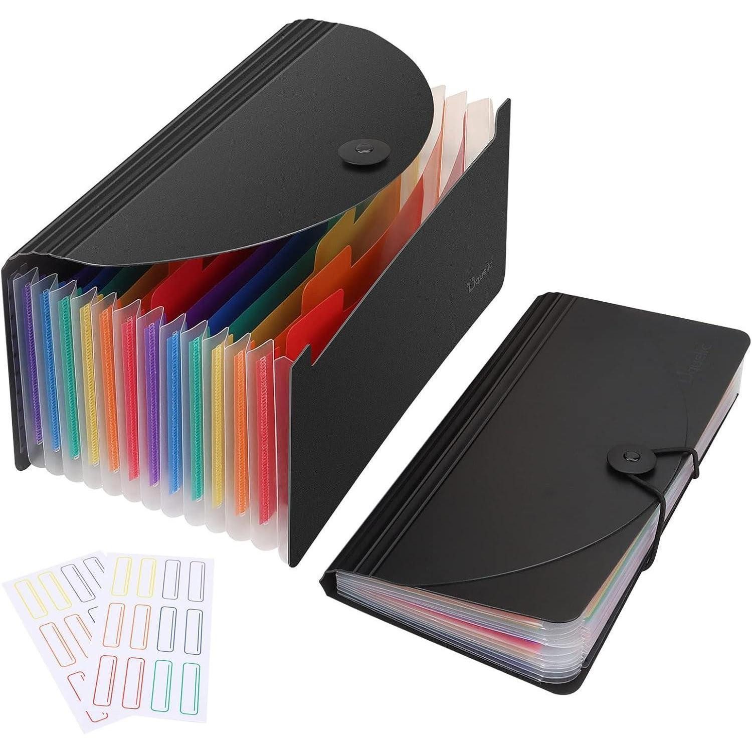 LuxusKollektion Fächermappe Ordnungsmappe mit 13 Fächern Kunststoff Schwarz 2 Stücke