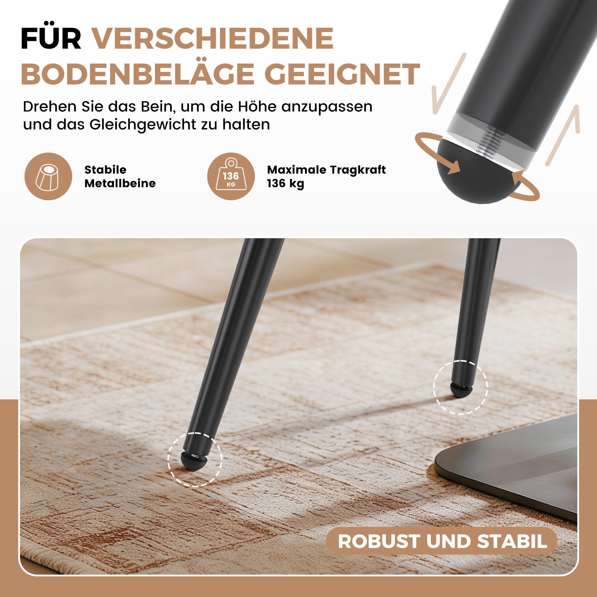 HawthyHome Esszimmerstuhl 2er-Set, Mid-Century Polsterstühle mit Kissen & Metallbeinen (2 St), Ergonomisches