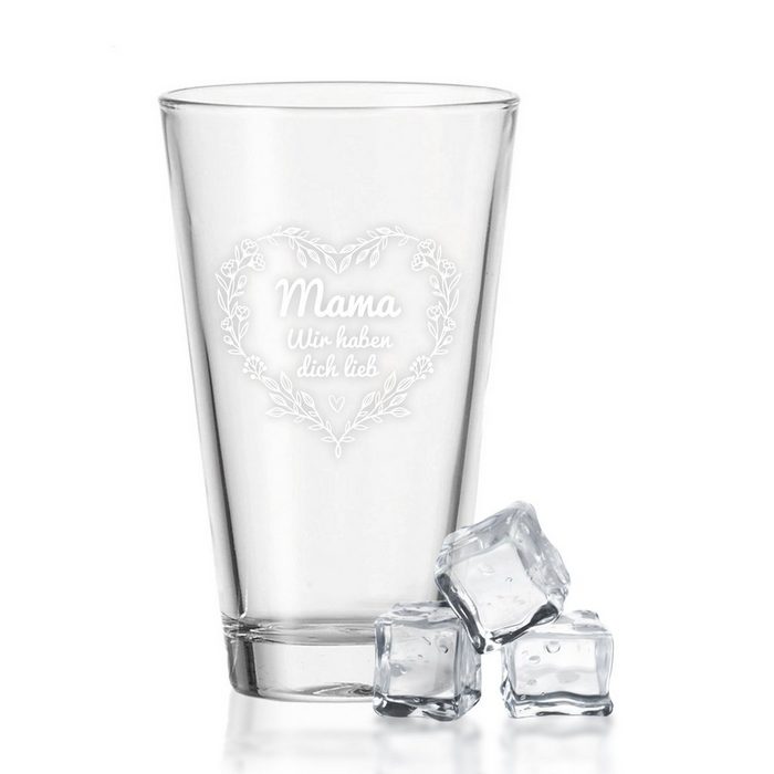 GRAVURZEILE Glas Leonardo Wasserglas mit UV-Druck - im Mama wir haben dich lieb Design- Trinkglas für die beste Mama der Welt - Geschenk zum Muttertag
