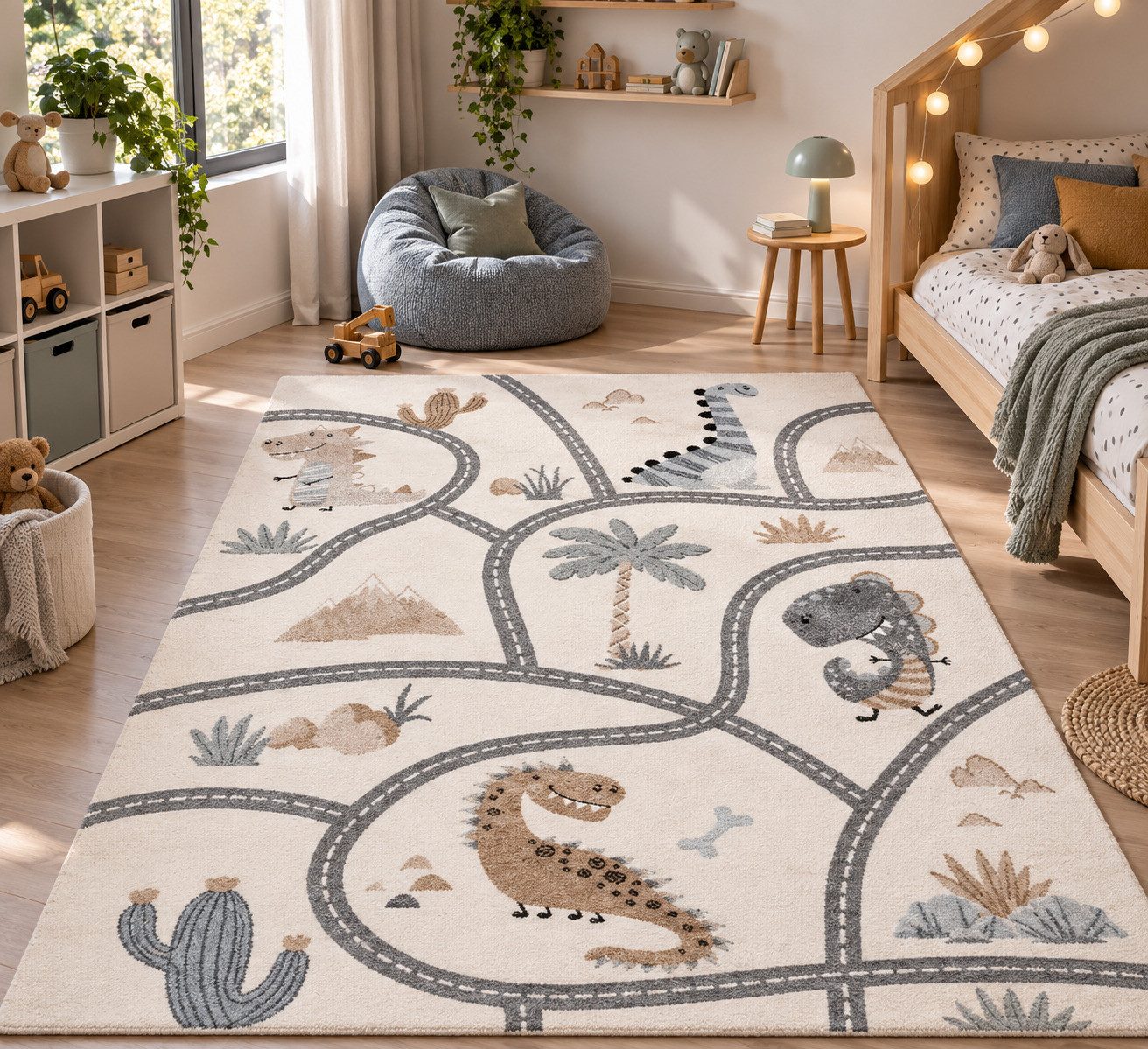 Pergamon Kinderteppich Kinder Teppich Maui Kids Dino Straßenteppich, Rechteckig, Höhe: 13 mm