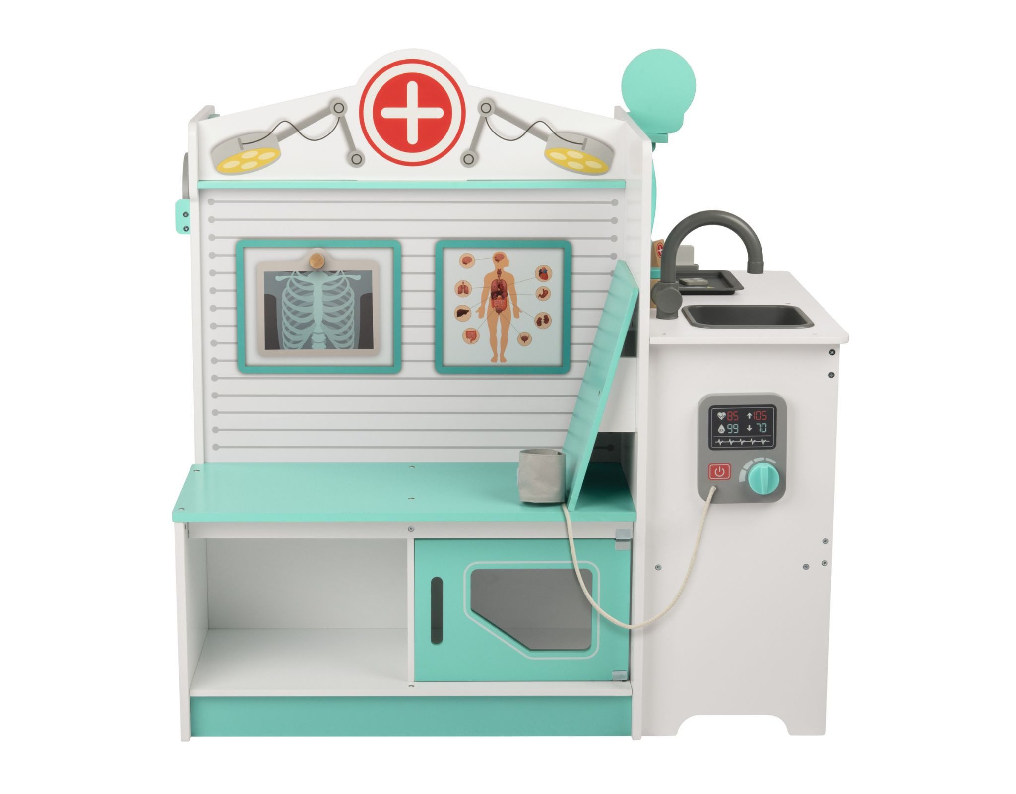 Playtive Spielzeug-Arztkoffer Arztpraxis Spielzeugpraxis mit Blutdruckmonitor & Waschbecken Holz