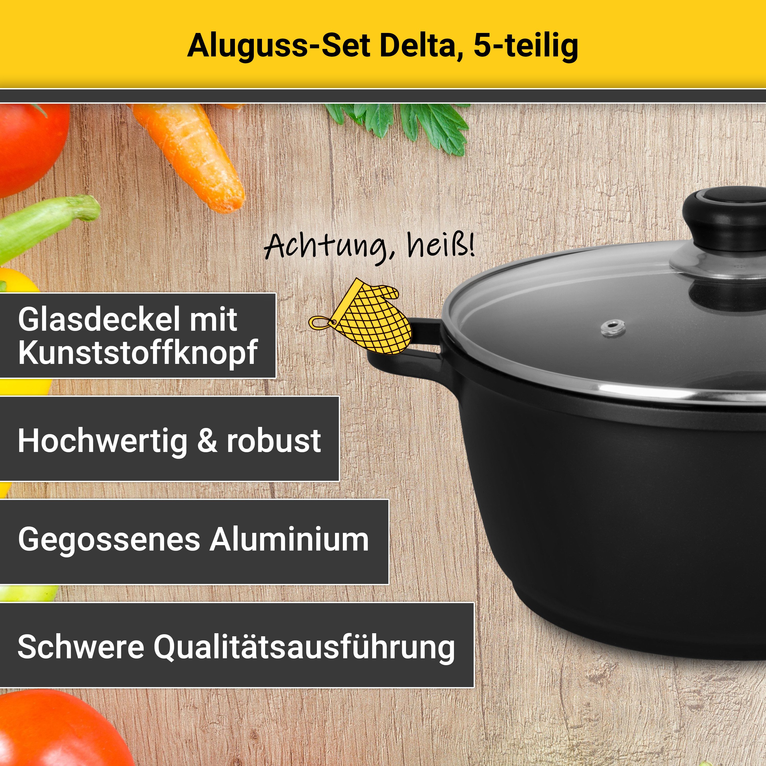 Krüger Topf-Set Delta, Aluminiumguss (Set, 7-tlg), für Induktions-Kochfelder geeignet