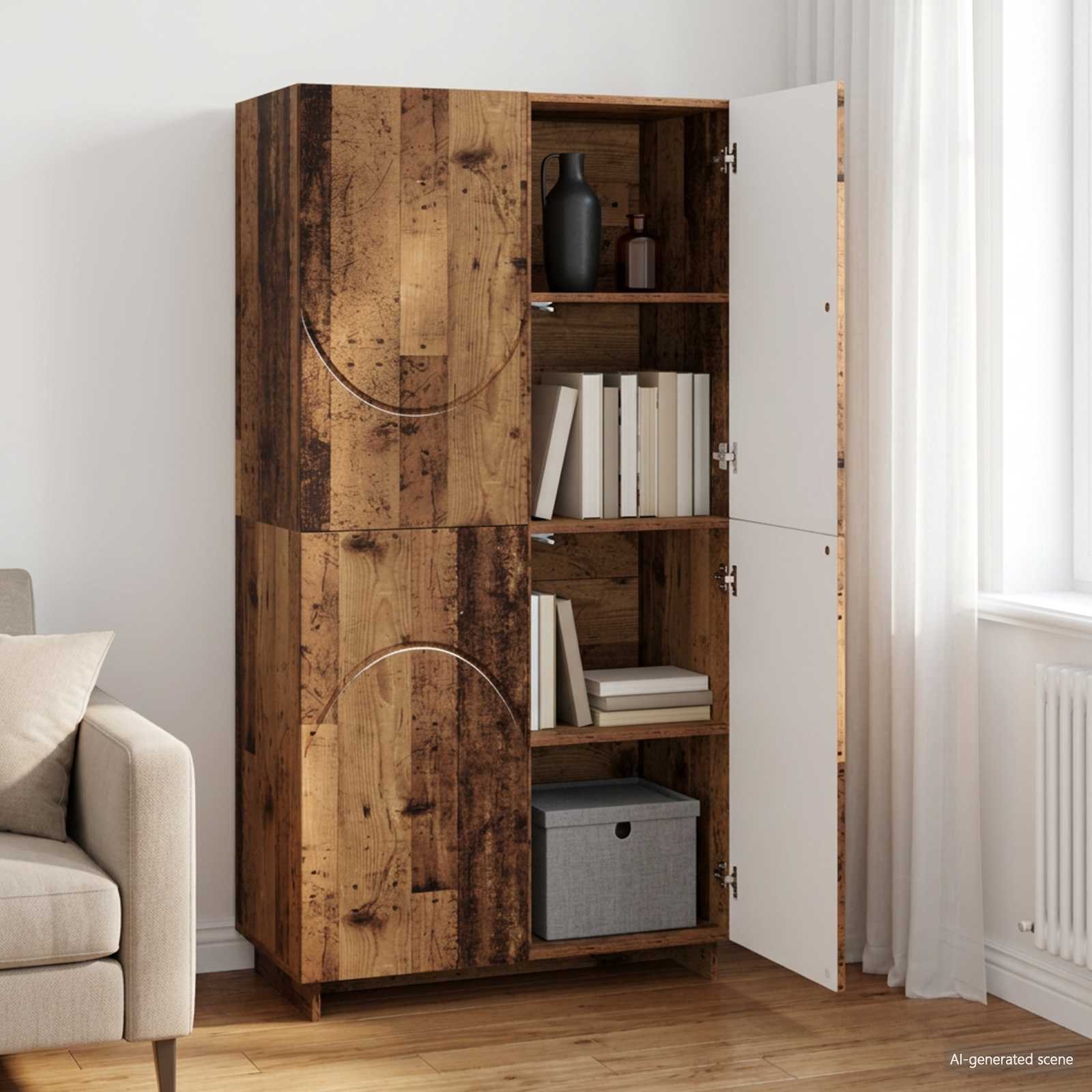 furnicato Highboard Schrank 79 x 41 x 151 cm Altholz (1 St), Viel Stauraum mit Scharniertüren als Sideboard für dein Wohnzimmer