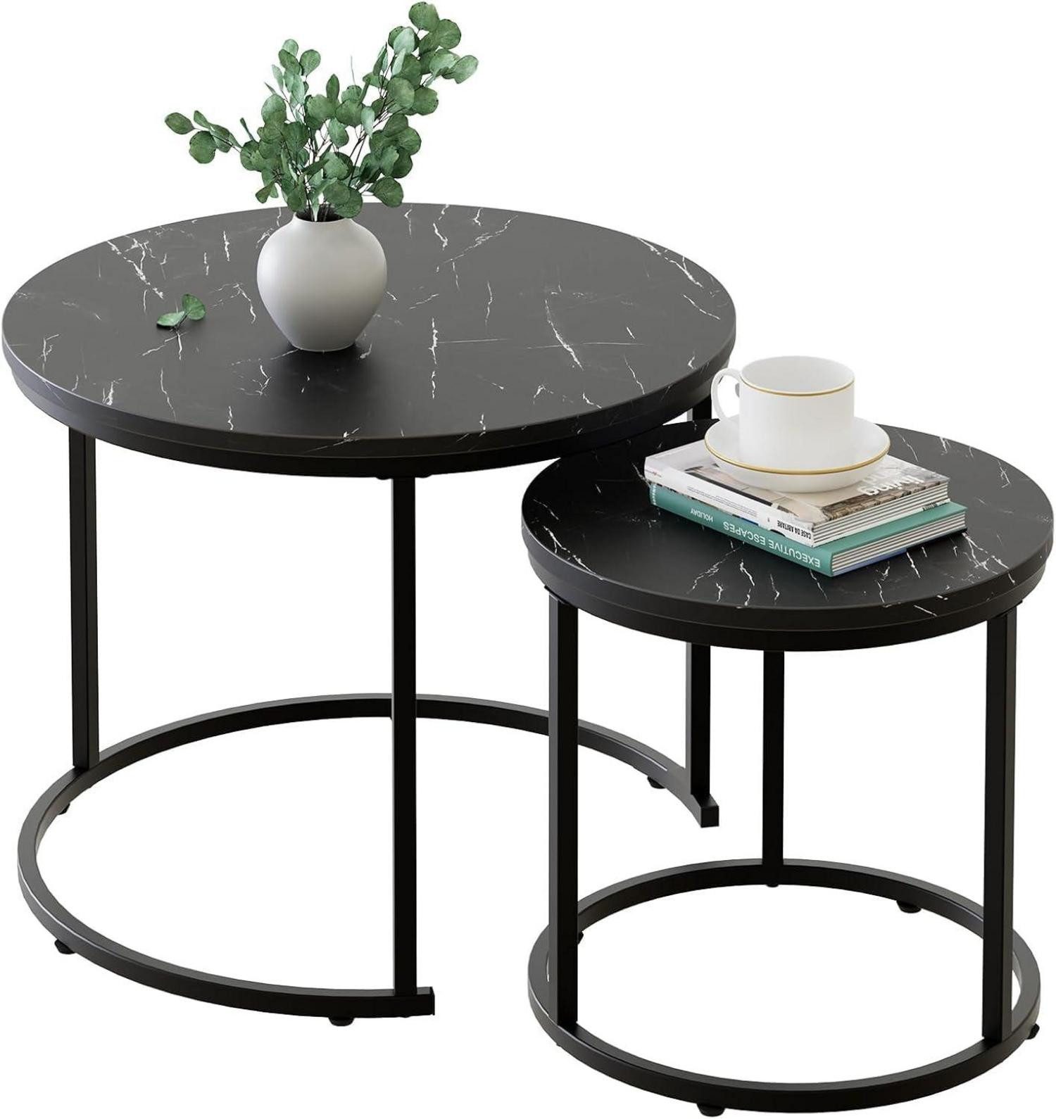 Couchtisch Couchtisch Set Rund Schwarz Metallgestell Marmor Tischplatte