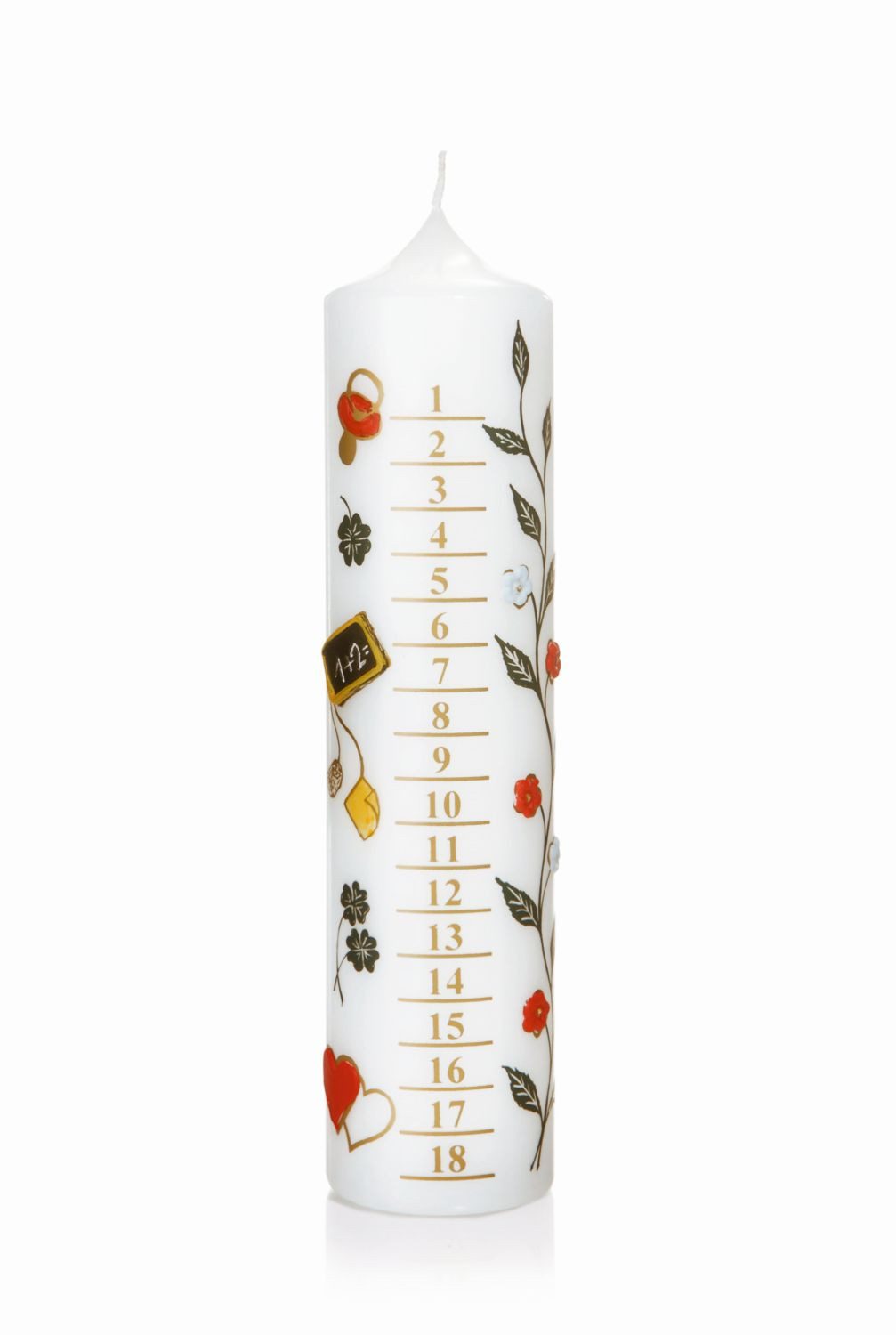INNA-Glas Stumpenkerze Motivkerze COLBIE, Ornament verziert, bemalt, weiß-bunt, 25cm, Ø6cm