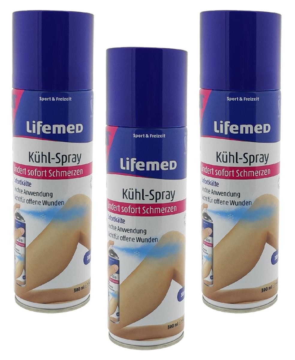 LifeMed Kühlpad Kühlspray Schmerzlinderung 3x300ml - Kältespray, Set 3-tlg., Kühlspray, Eisspray Sportkältespray Kühlung Sportverletzung