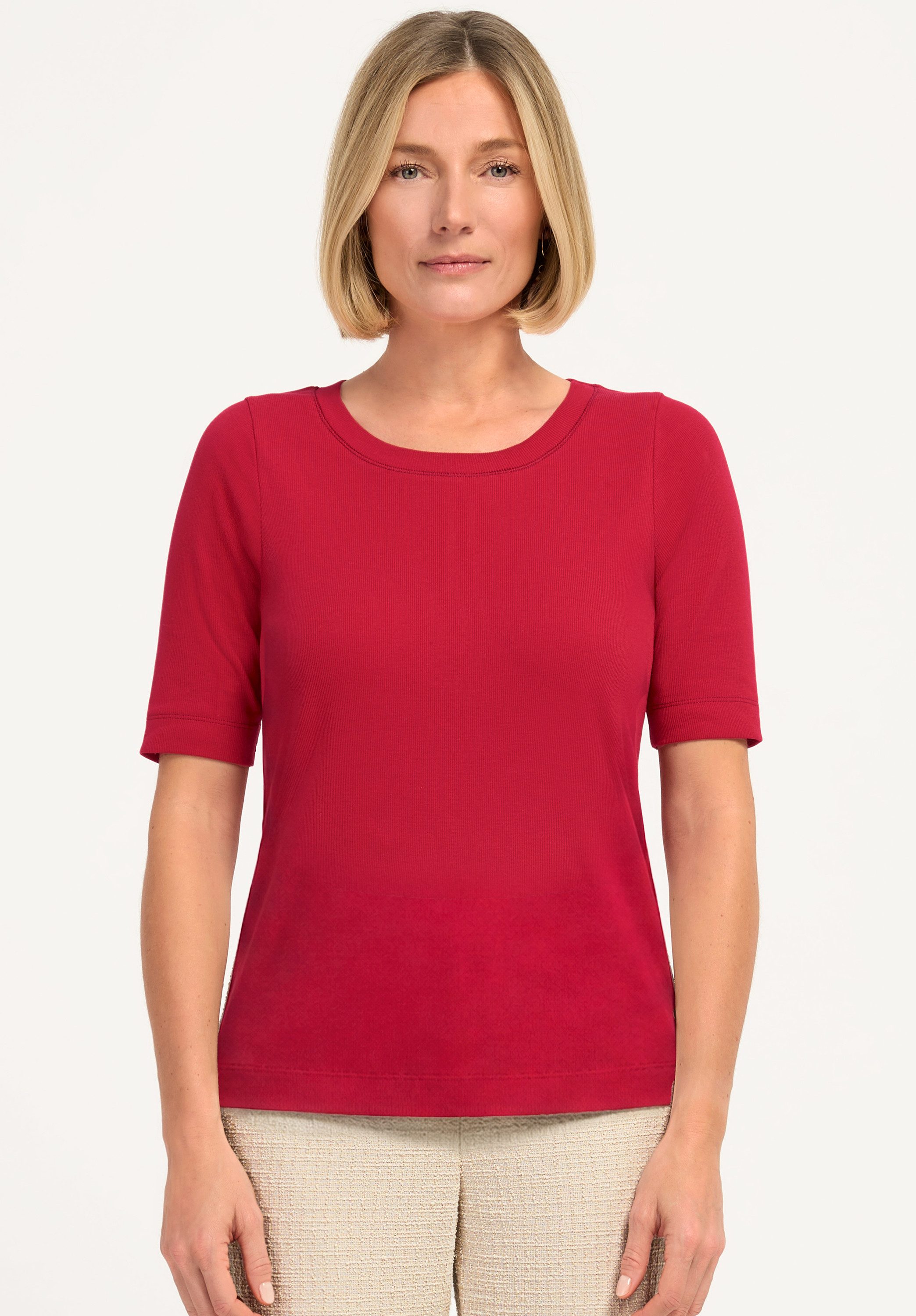 bianca Kurzarmshirt DINIA mit schicker Blende am Rundhalsausschnitt