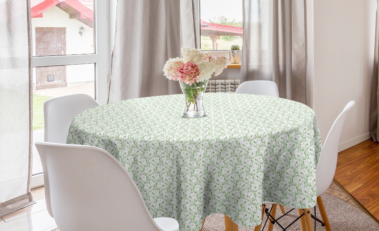 Abakuhaus Tischdecke Kreis Tischdecke Abdeckung für Esszimmer Küche Dekoration, Natürlich Blumen-Niederlassungen Muster
