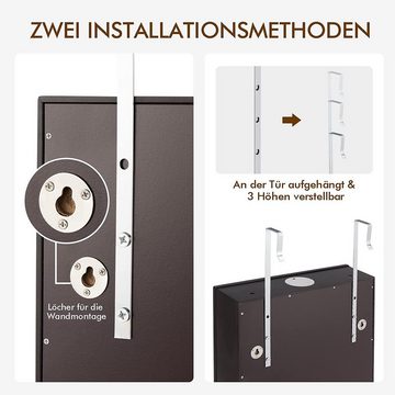 KOMFOTTEU Schmuckschrank Schmuckregal mit LED-Beleuchtung & Schubladen, Braun