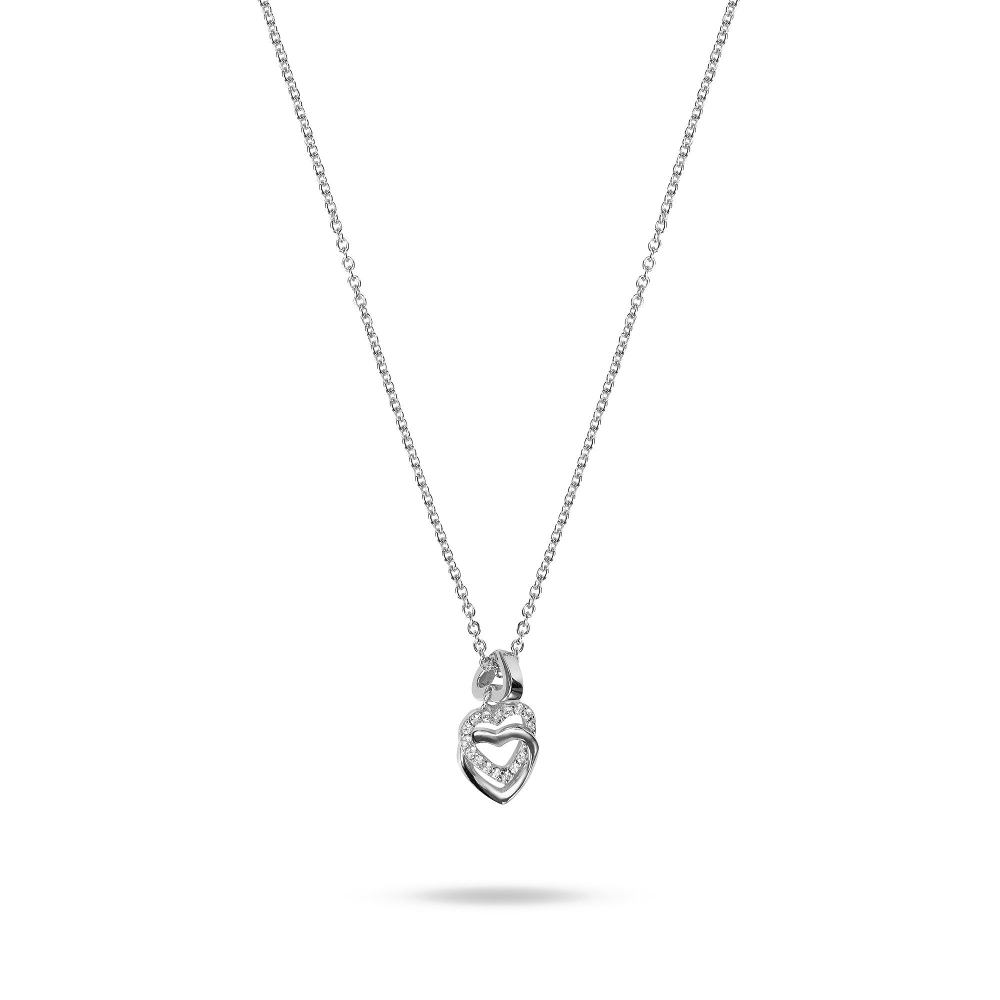 JETTE Kette mit Anhänger Heartbeat Damen-Halskette 925er Silber – 3 ineinander verschlungene, Herzen mit Zirkonia, 45 cm, 88184751NL