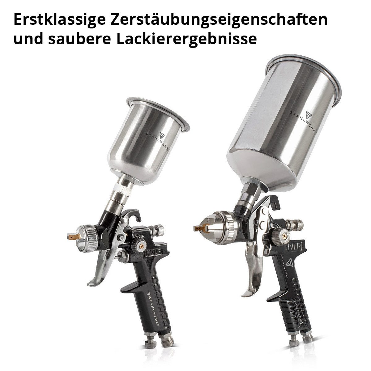 STAHLWERK Druckluftwerkzeug HVLP Lackierpistolen Set SGS-1125 ST, (Paket, 13-tlg., Set), Profi Spritzpistole