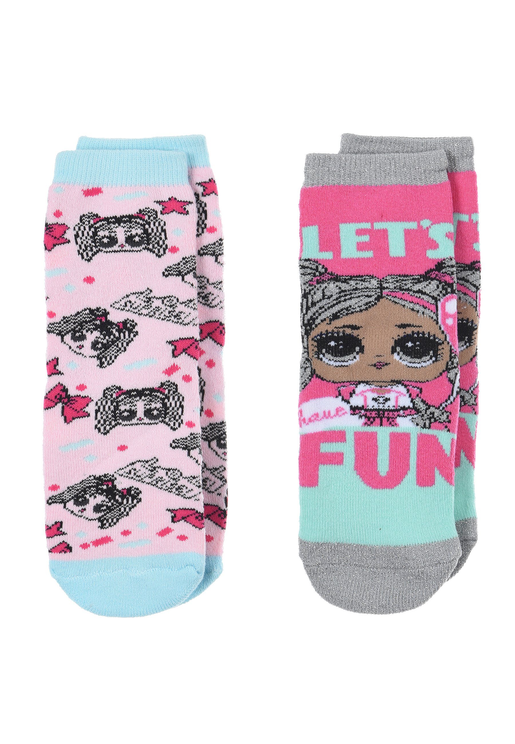 (2-Paar) Noppen Strümpfe Kinder Paar L.O.L. Stopper-Socken Gumminoppen ABS-Socken anti-rutsch mit Mädchen Socken 2 SURPRISE!