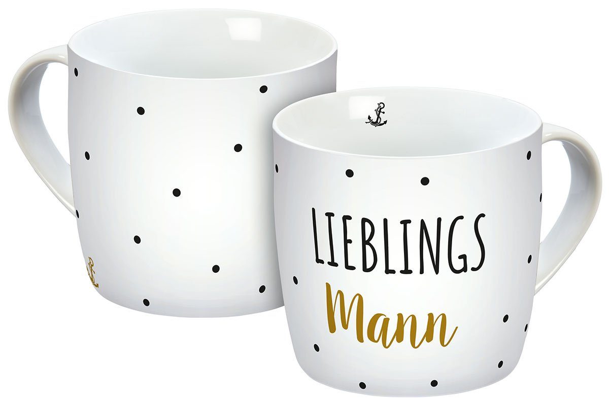 Geda Labels GmbH Tasse Lieblingsmann Punkte, 1-tlg., Porzellan, Weiß, 300 ml, spülmaschinengeeignet