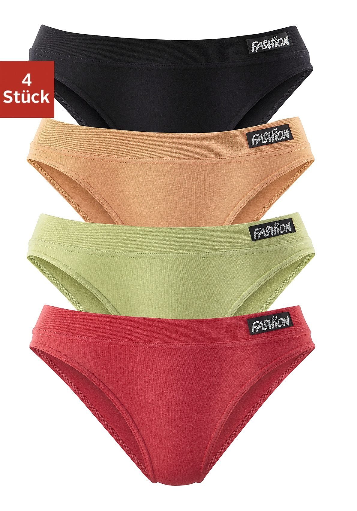 4-St) grün, Jazz-Pants fleur (Packung, schwarz rot, apricot, petite elastischer aus Slips Baumwolle