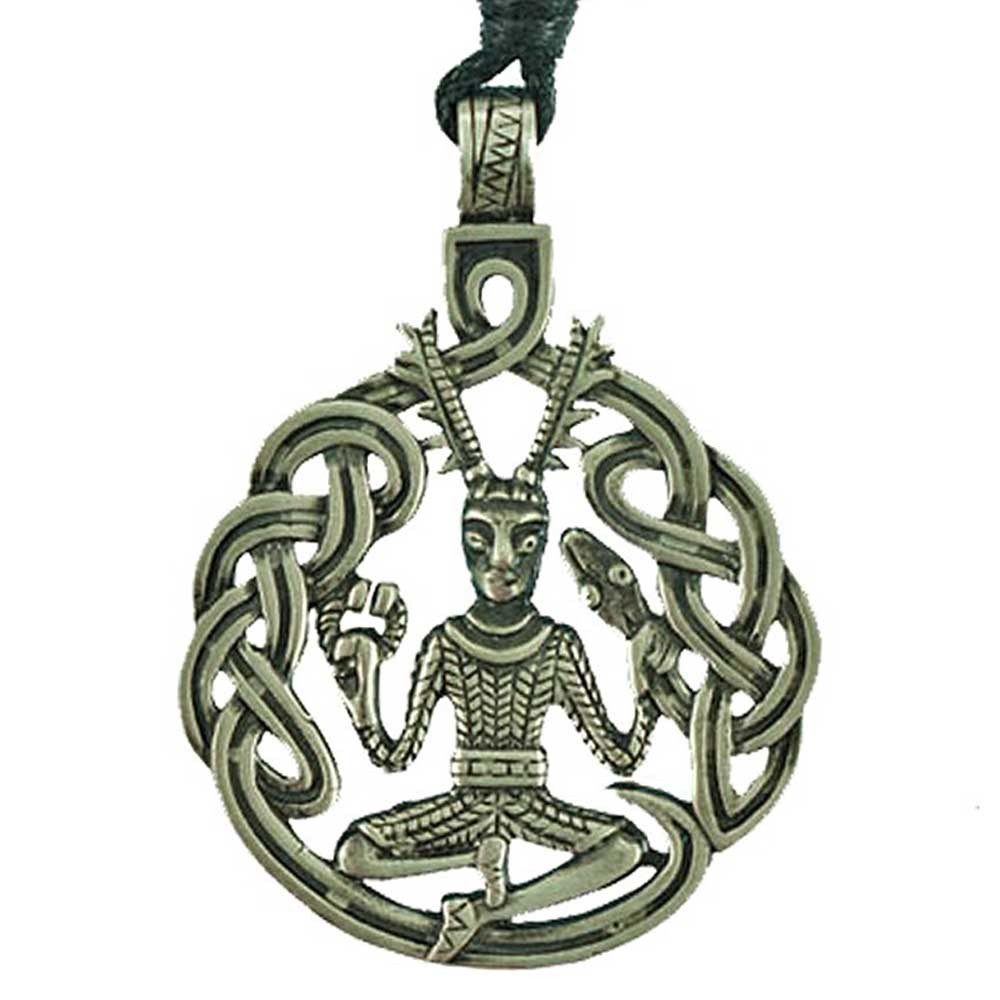 HOPLO Kettenanhänger Cernunnos Waldgott Schmuck Anhänger Zinn 37x34mm mit Schnur