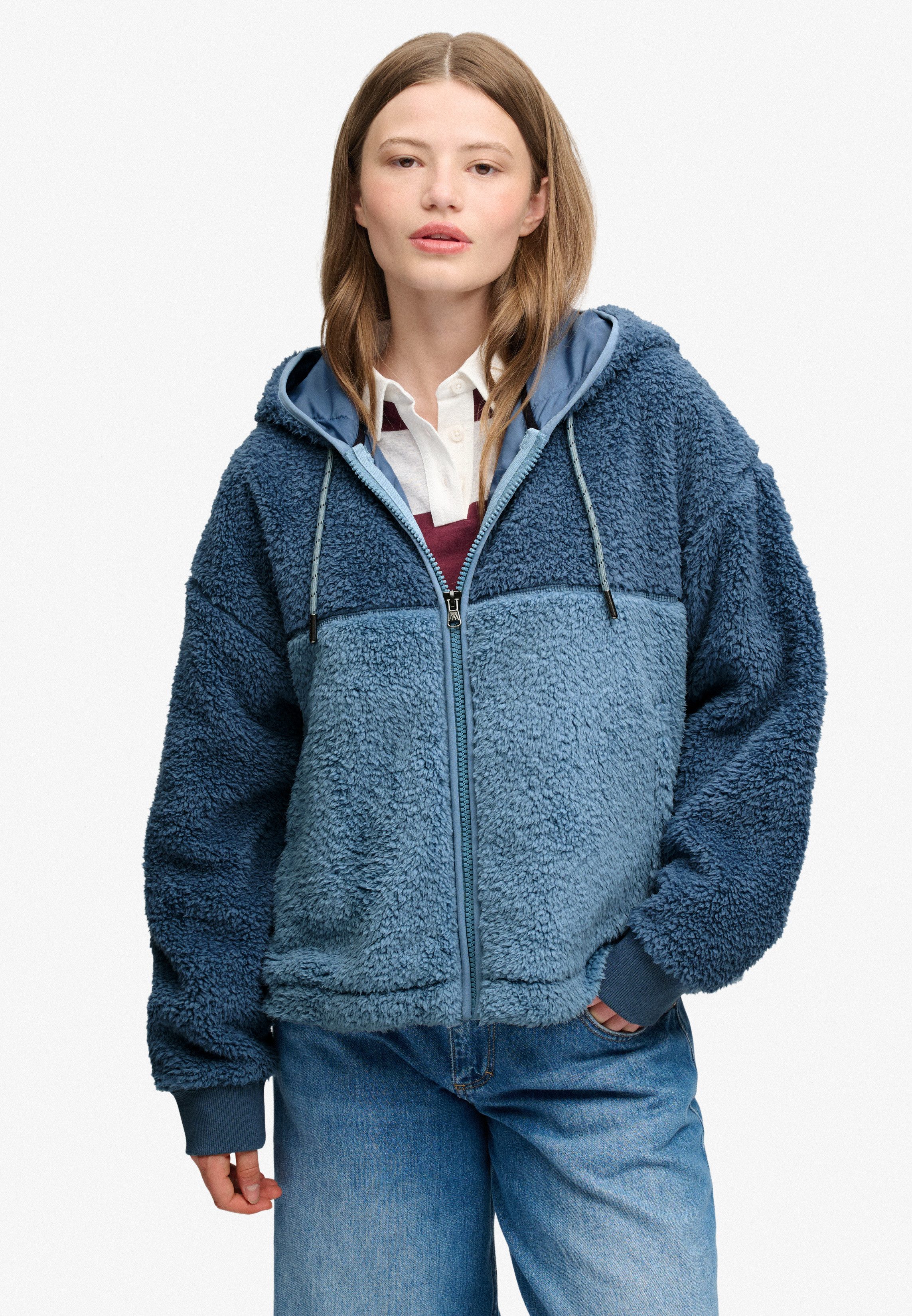 Superdry Kapuzensweatjacke SUPER SOFT ZIPHOOD Kunstfaser, oversize