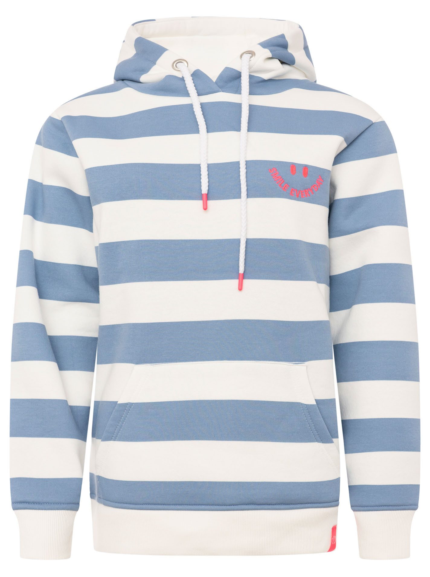 Zwillingsherz Hoodie "Streifen Smile Everyday" Blockstreifen, pinke Stickerei, Kängurutasche, Kapuze