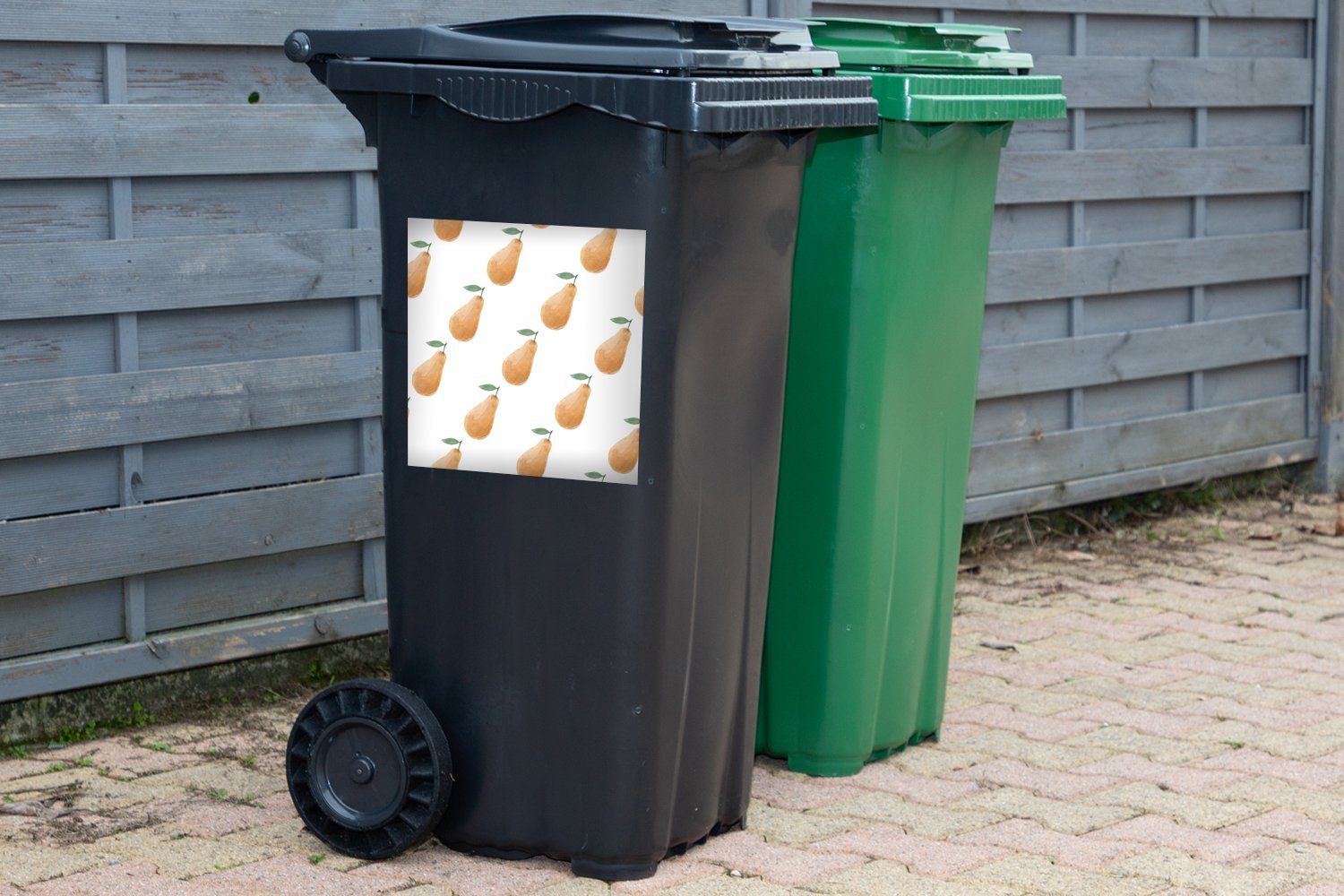 Sticker, - Aquarell MuchoWow Mülleimer-aufkleber, Mülltonne, St), Container, Abfalbehälter Birnen - Weiß Wandsticker (1