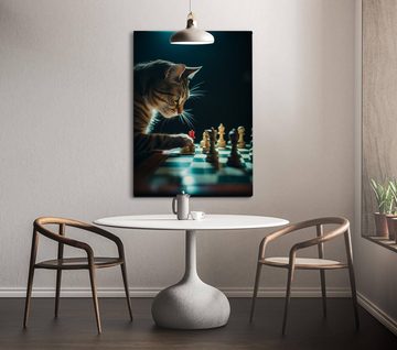 Hustling Sharks Leinwandbild Katze-Bild als XXL Leinwandbild "Chess Cat" - exklusives Tierbild, in 7 unterschiedichen Größen verfügbar