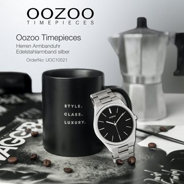 OOZOO Quarzuhr Oozoo Unisex Armbanduhr silber Analog, Herren, Damenuhr rund, groß (ca. 40mm) Edelstahlarmband, Fashion-Style