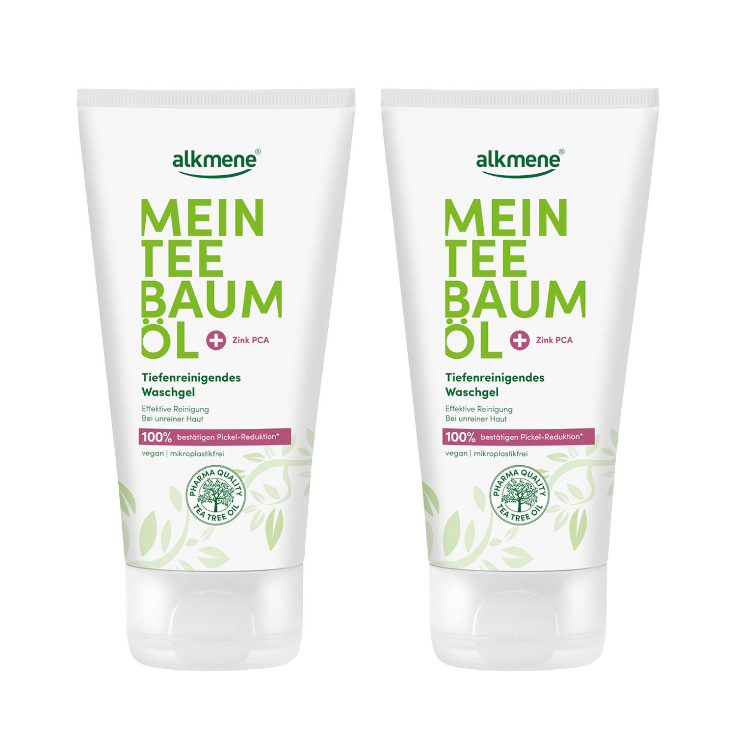 alkmene Gesichtsreinigungsgel 300 ml Teebaumöl Waschgel unreine Haut, vegan, Reinigungsgel, Gesicht, 2-tlg.