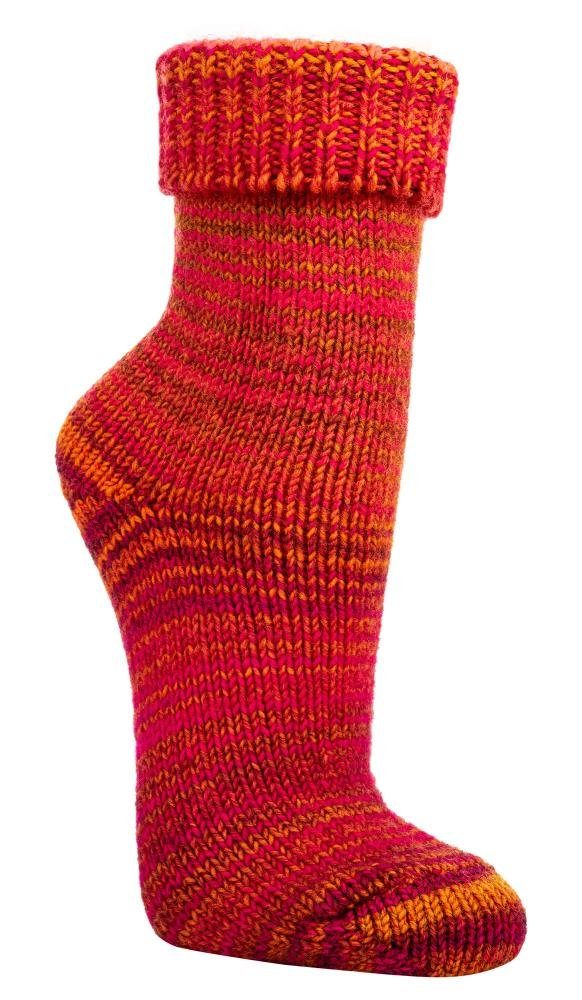 TippTexx 24 Umschlagsocken 2 Paar kuschelige Socken Wollsocken im Skandinavien-Style mit Umschlag Orange-Pink