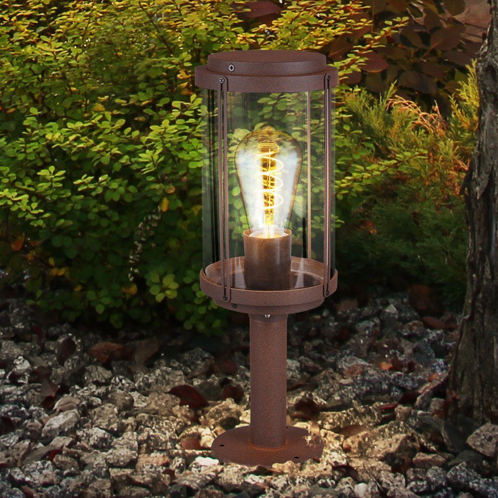 etc-shop LED Außen-Stehlampe, Leuchtmittel inklusive, Warmweiß, Außen Steh Leuchte ALU Stand Sockel Garten FILAMENT Lampe rost im