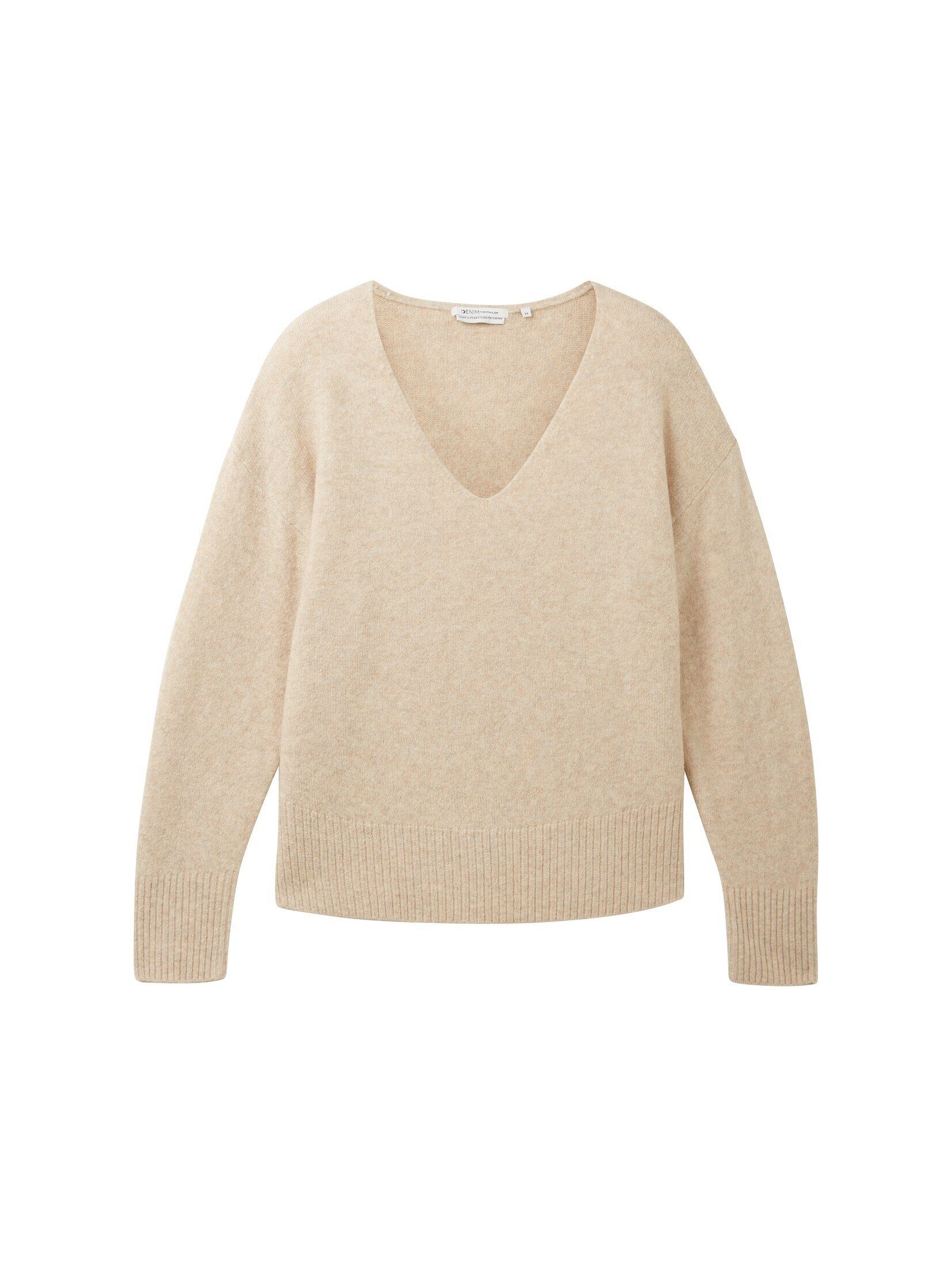 TAILOR V-Ausschnitt TOM melange Strickpullover sand dusty Strickpullover Denim beige mit