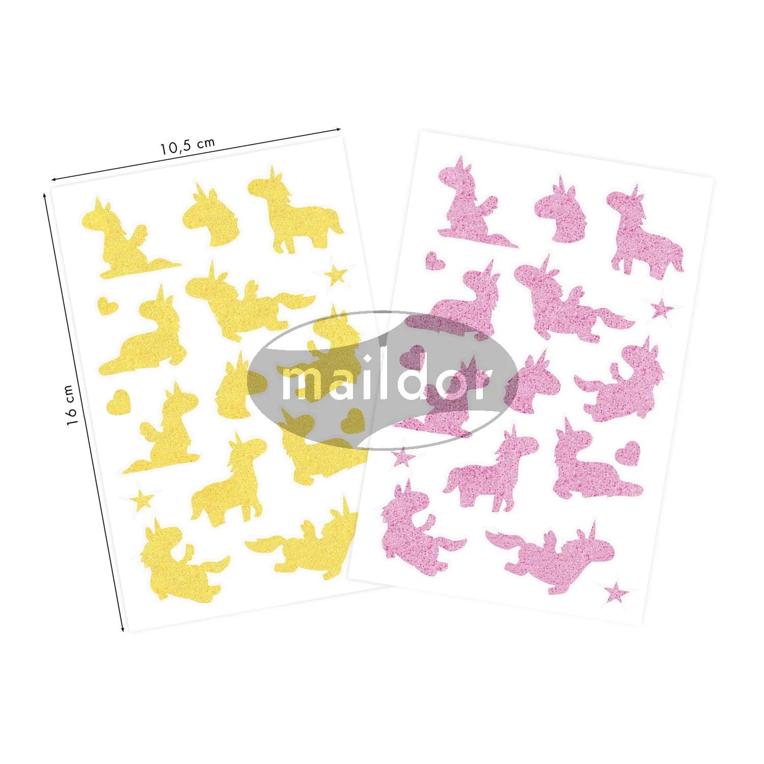 maildor Sticker 10x Glitty, 2 Stickerbogen 10,5x16cm, Einhörner, Gelb und Rosa AE218C, My Mandarine