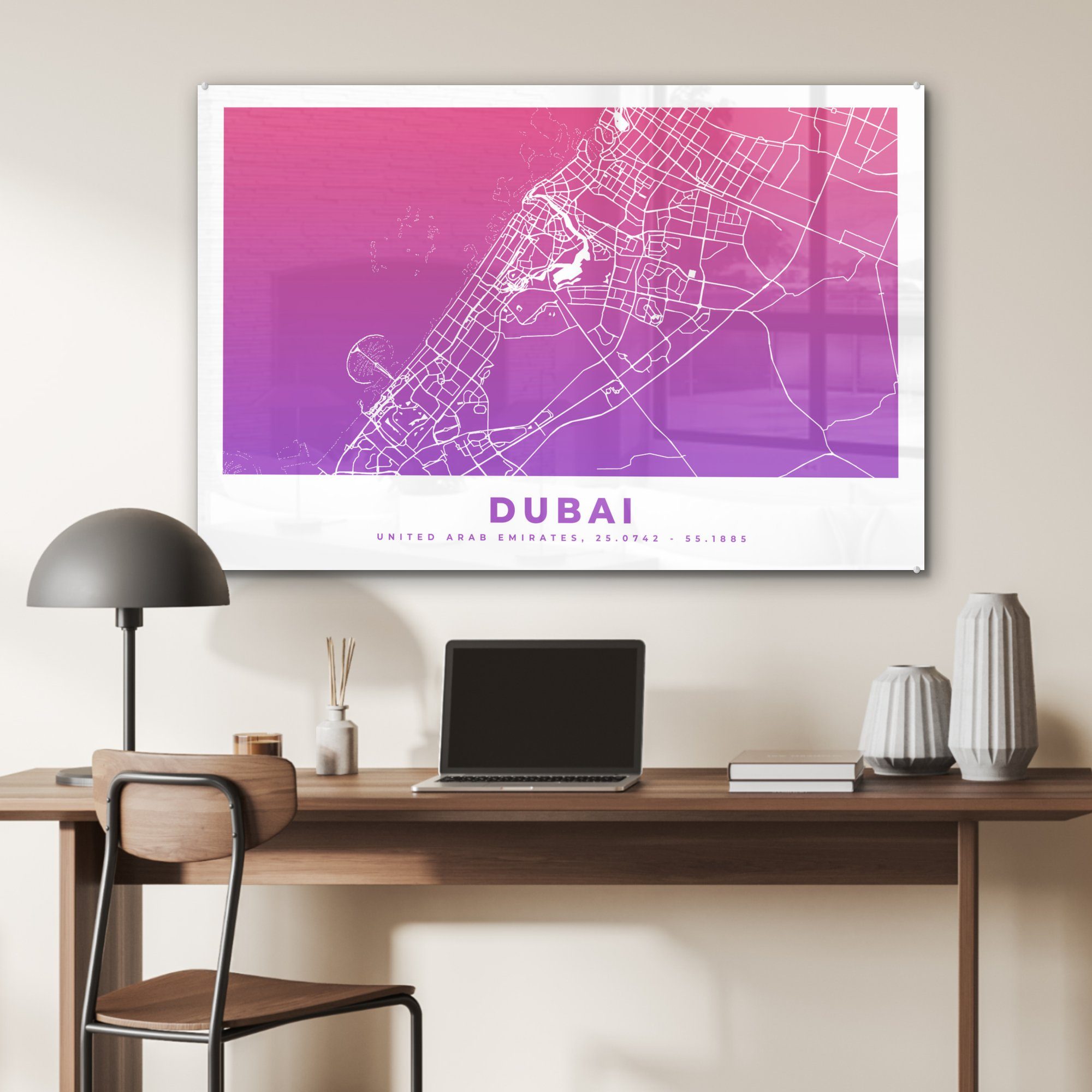 MuchoWow Acrylglasbild Dubai Wohnzimmer Acrylglasbilder - (1 Karte, Schlafzimmer & St)