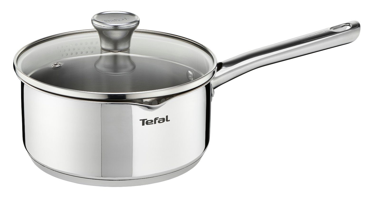 Tefal Kasserolle 16 cm DUETTO Stielkasserolle Deckel Topf Kochtopf alle Herdarten Edelstahl, Edelstahl (2-tlg), aus Edelstahl, Induktion