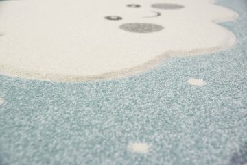 Kinderteppich Teppich für Kinder mit Wolken Spielteppich in Blau, Teppich-Traum, Rund, Höhe: 13 mm