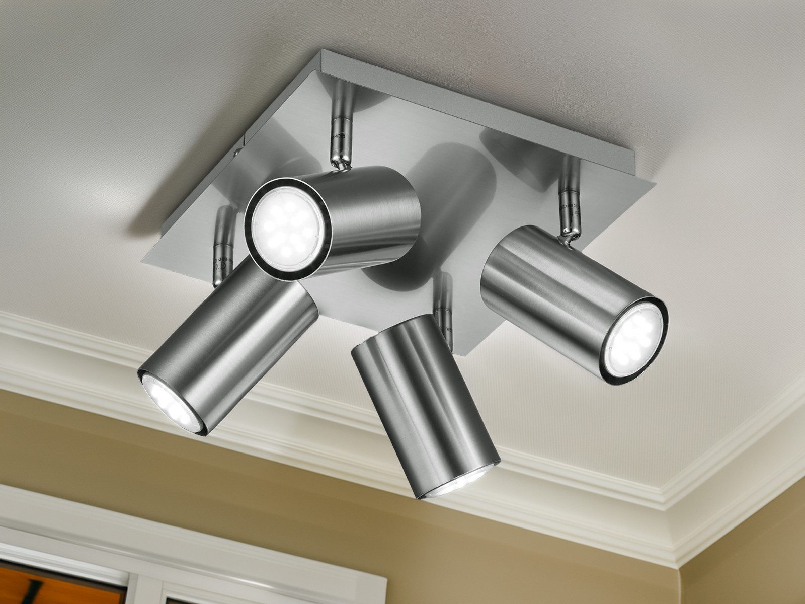 TRIO Leuchten LED Deckenstrahler, Dimmfunktion, LED wechselbar, Warmweiß, kleine Deckenlampe innen, stylische Lichtspots schwenkbar Silber Ø24cm