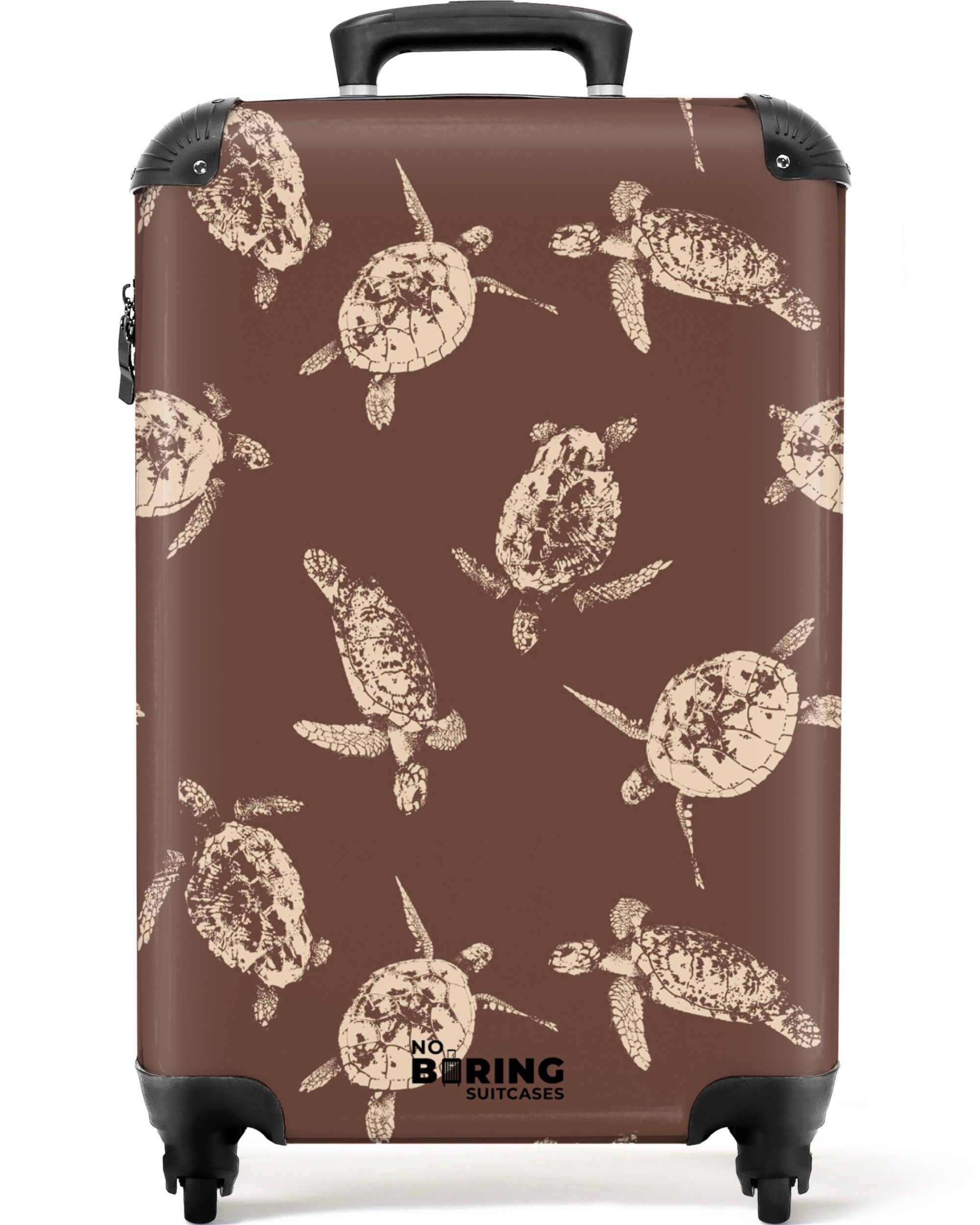 NoBoringSuitcases.com© Hartschalen-Trolley Braun mit Schildkrötenaufdruck 55x35x20cm, Reisekoffer mit 4 Rollen, Carry on luggage, Männer